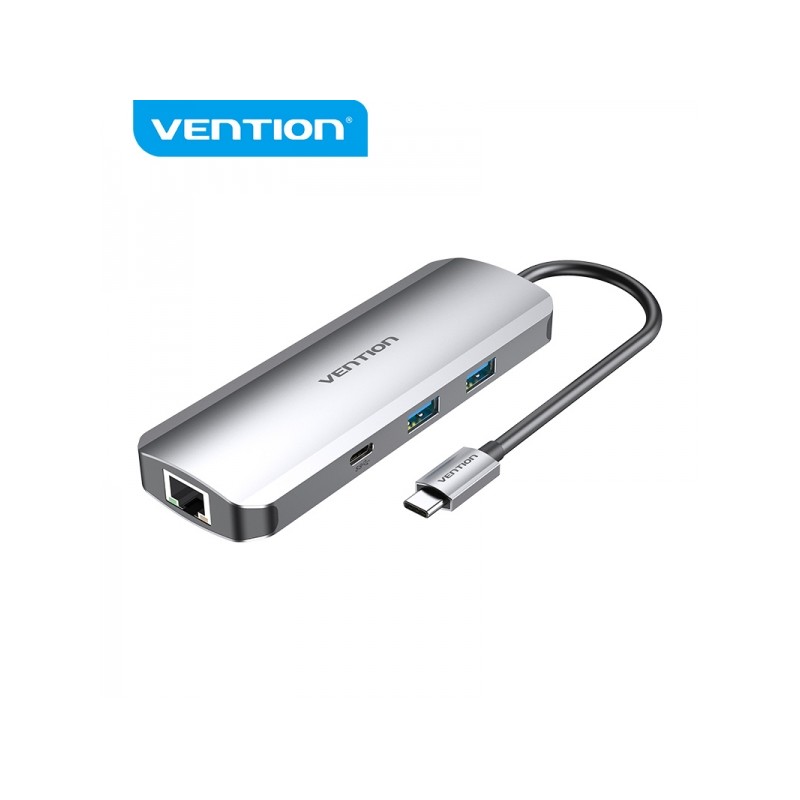 Vention Docking Station 9 in 1 da USB-C a HDMI 4K/2xUSB3.0/USB-C Gen1/RJ45/TF/lettore SD/jack audio/PD100W - 0.15 m - Co