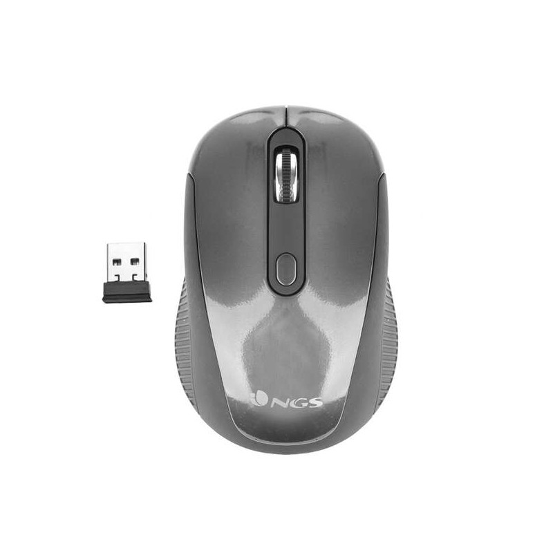 NGS Haze Mouse USB senza fili a 1600 dpi - 3 pulsanti - Utilizzo ambidestro - Grigio/Nero