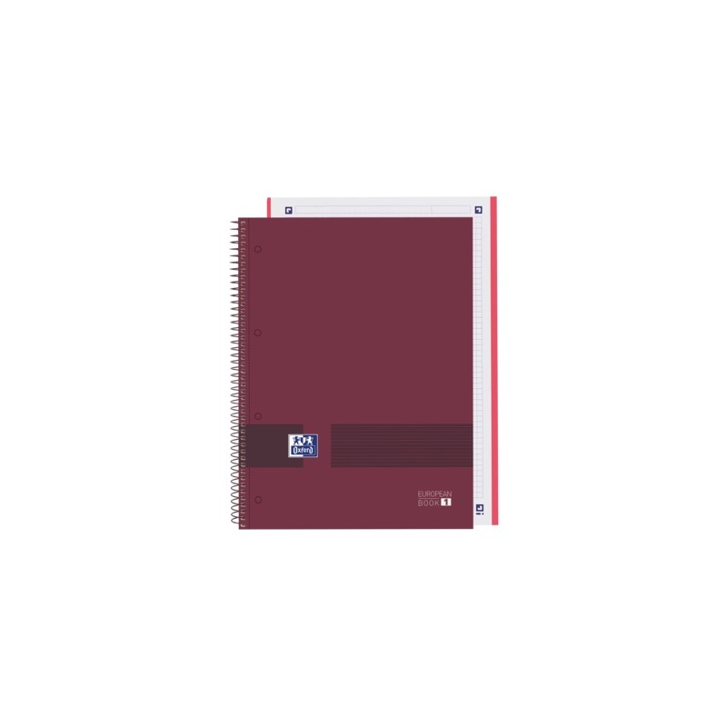 Oxford e You Europeanbook A4+ Copertina rigida - Taccuino da 80 fogli - Formato A4+ - Griglia 5x5 - Colore borgogna