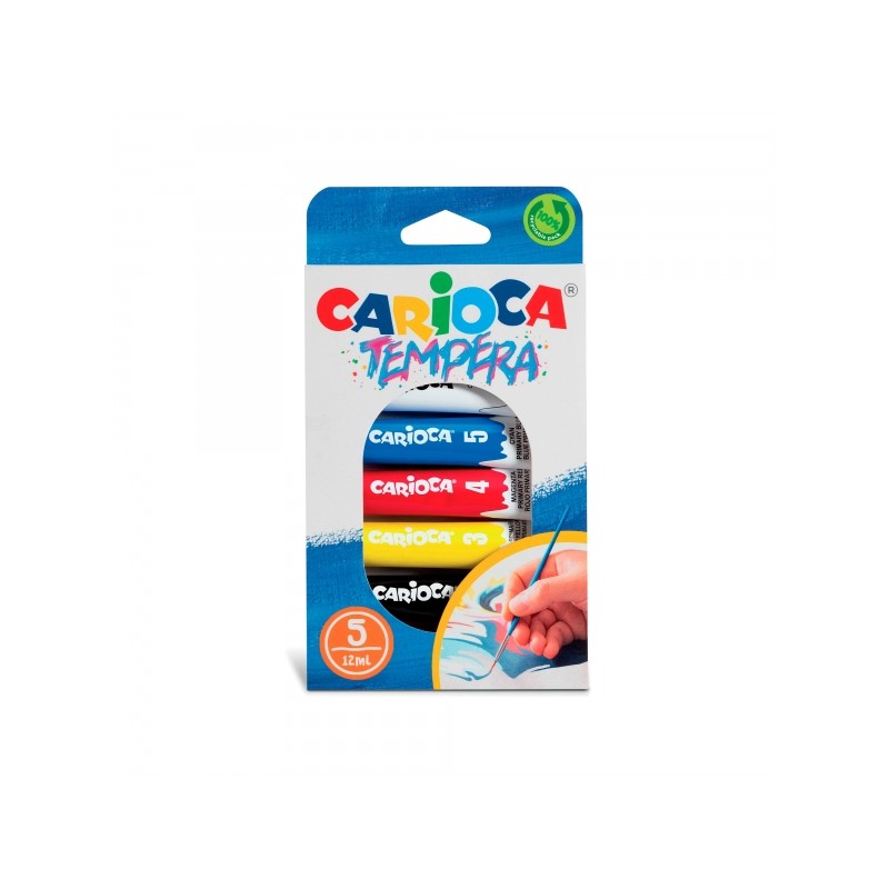 Carioca Confezione da 5 tubetti di tempera 12ml - Colori superlavabili - Alto potere coprente - Applicabile su materiali