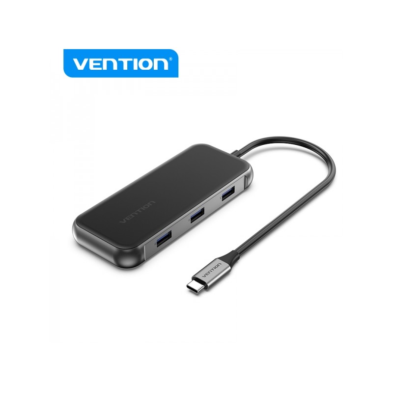 Vention Docking Station 7 in 1 da USB-C a HDMI 4K/VGA/USB3.0x3/RJ45/PD - 0.15 m - Colore grigio a specchio