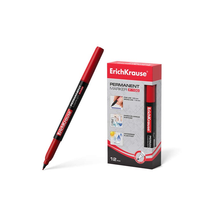 Erichkrause P-100 Marcatore permanente - Punta fine - Linea da 0.5 a 1.2 mm - Resistente all'acqua e ai raggi UV - Color