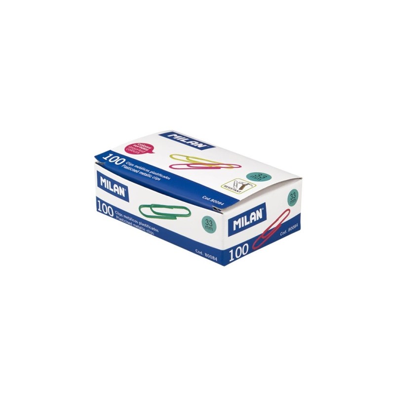Milan Scatola di 100 clip in metallo e plastica da 33 mm - Colori assortiti