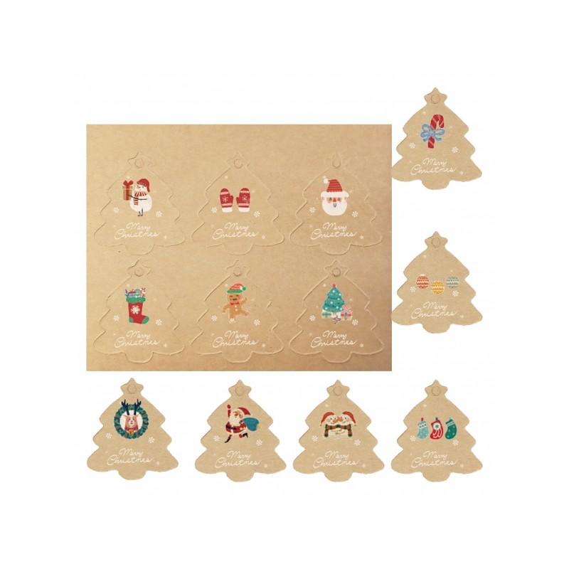 Confezione da 48 etichette regalo natalizie in Kraft di Dohe - Disegni natalizi - Dimensioni 4.5x5 cm - Fustellatura su 