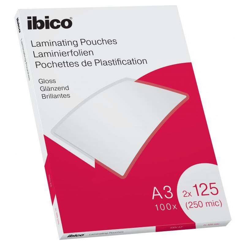 Ibico Scatola da 100 fogli di laminazione lucidi A3 125 Micron - Finitura cristallina ad alta brillantezza - Trasparente