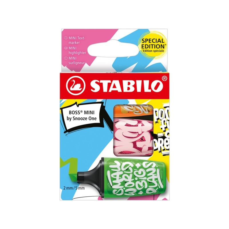 Stabilo Boss Mini by Snooze Confezione da 3 mini pennarelli fluorescenti - linea da 2 a 5 mm - inchiostro a base d'acqua