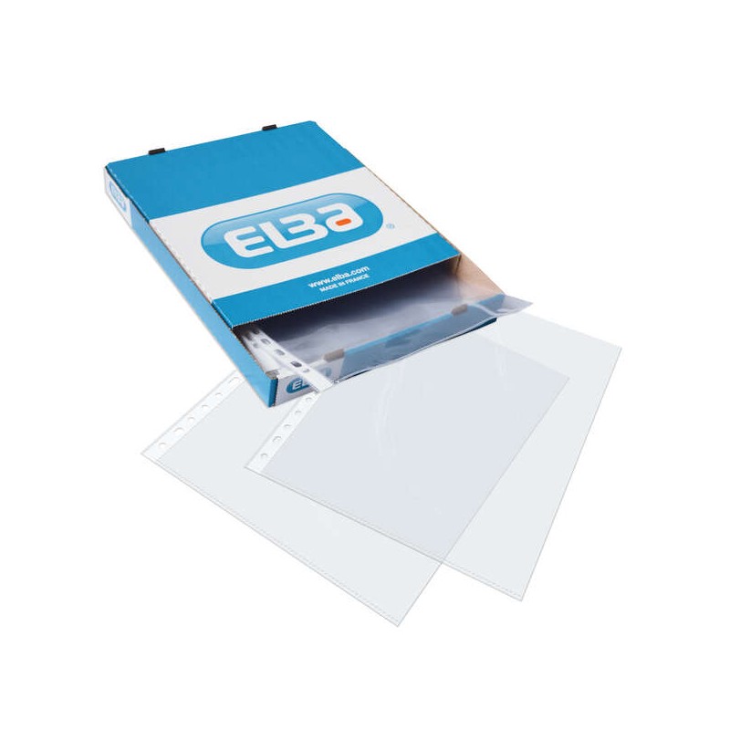 Elba Confezione da 100 maniche Multidrill PP 70 Micron - Formato Folio - Finitura cristallo - Trasparente
