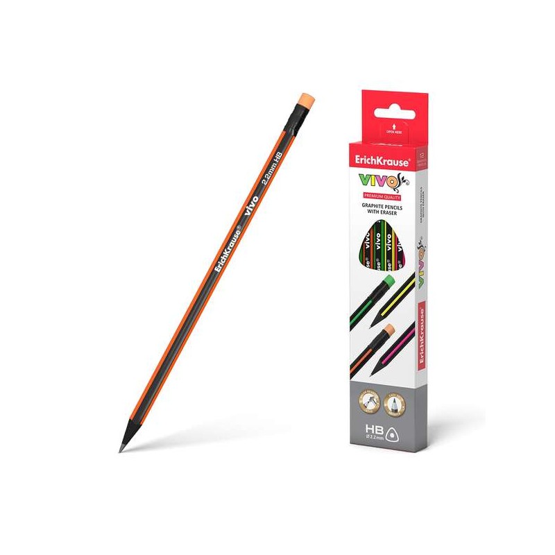 Erichkrause Vivo HB Matita triangolare in grafite con gomma - Legno selezionato - Alta resistenza agli urti - Facile aff