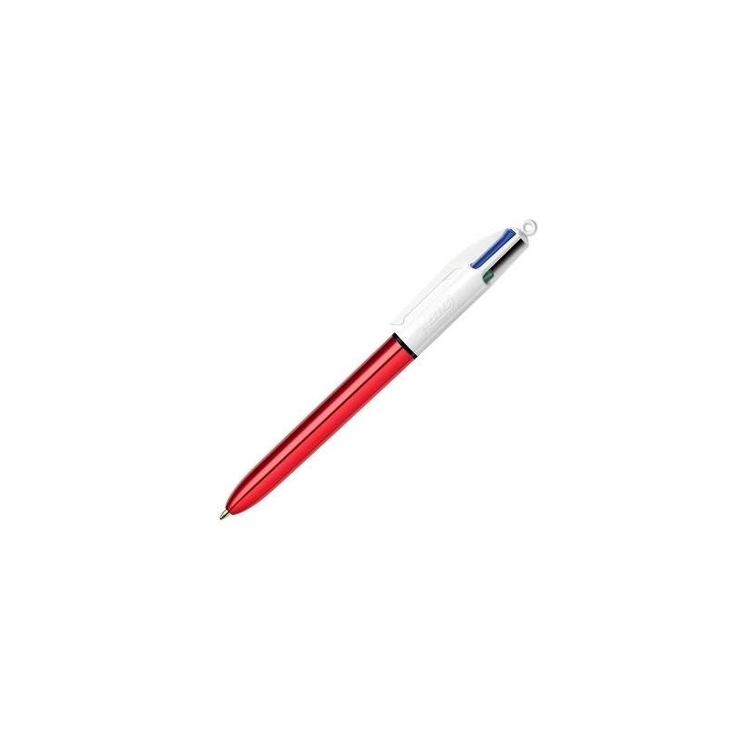 Penna a sfera retrattile Bic 4 Colours Shine - Pennino 1 mm - Tratto 0.4 mm - Inchiostro a base d'olio - Corpo rosso/bia