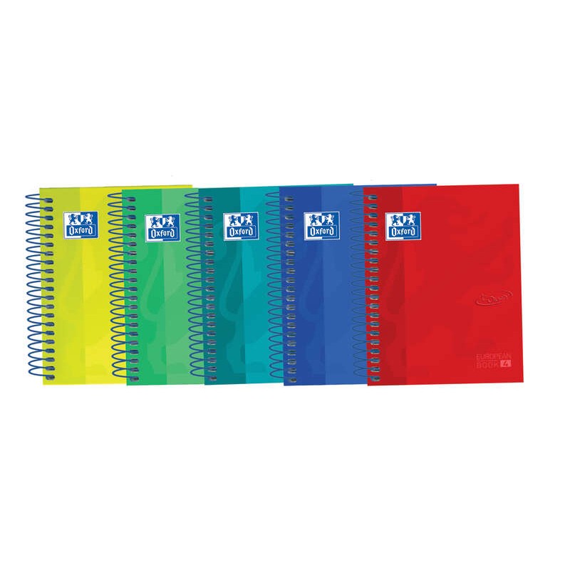 Oxford Touch Europeanbook 4 8th - Quaderno a spirale microperforato - Copertina rigida - 120 fogli - 5x5 - Colori assort