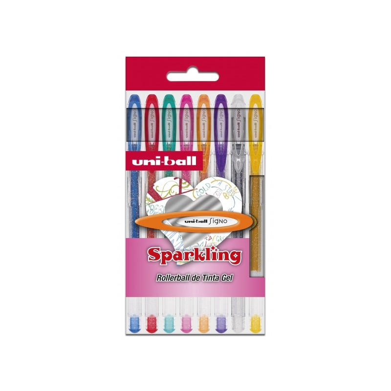 Uni-ball UM-120 SP Sparkling Sign 8 Confezioni di penne a inchiostro gel - Punta a sfera da 1 mm - Inchiostro a pigmenti