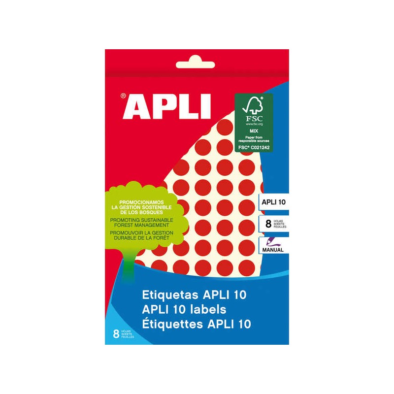 Etichette Apli 10 Rosso Ø 10 mm 8 Fogli