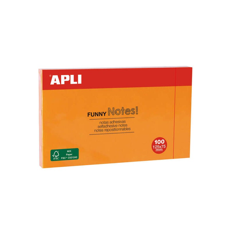 Apli Sticky Notes Funny 125x75mm - Blocco da 100 fogli - Appunti di qualità - Colore arancione fluorescente