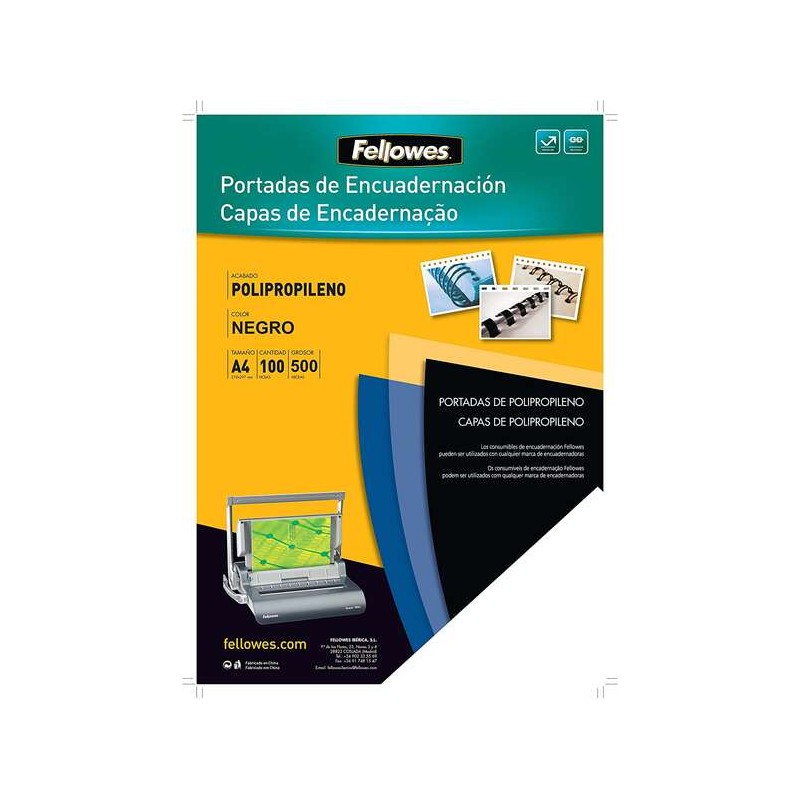 Fellowes Confezione da 100 copertine A4 in polipropilene - 500 Micron - Finitura di qualità - Nero - Colore nero