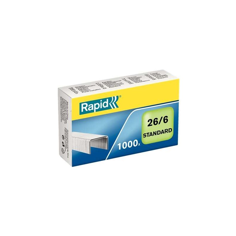 Rapid Confort Confezione da 1000 punti metallici 26/6 - Fino a 20 fogli - Filo flessibile zincato - Perno da 6 mm