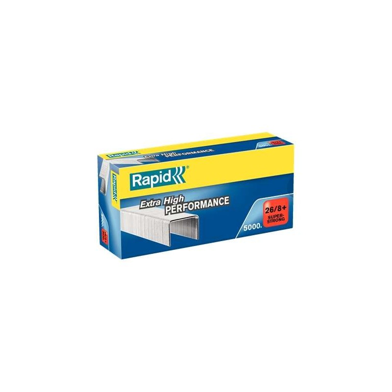 Rapid Super Strong Box di 5000 punti metallici 26/8+ - Fino a 50 fogli - Filo zincato - Perno da 8.5 mm - Punti metallic