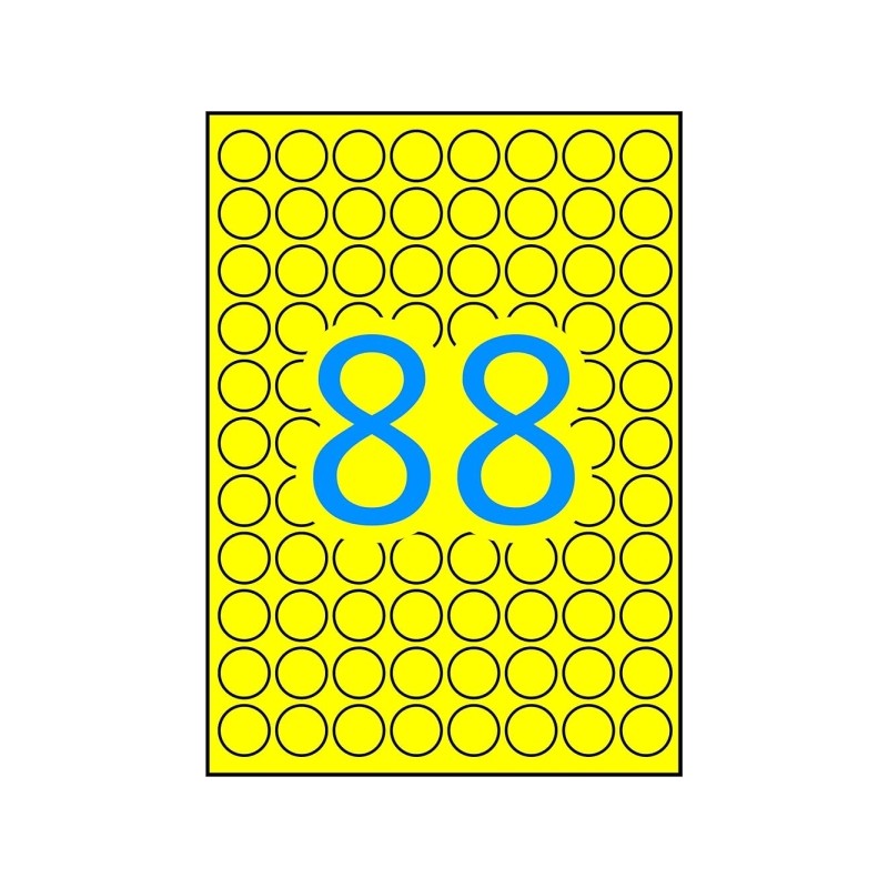Apli Confezione da 704 etichette rotonde Ø 16 mm - 8 fogli A5 da 88 etichette - Adesivo permanente - Giallo