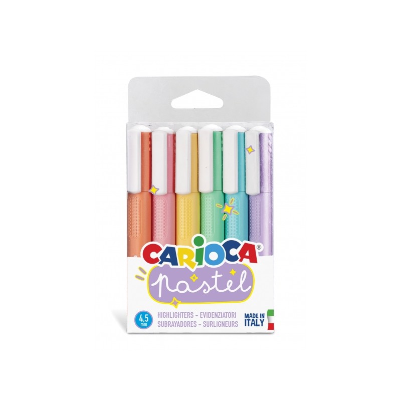 Carioca Confezione da 6 sottolineature pastello - Inchiostro a base d'acqua - Punta smussata - Inchiostro lavabile - Var