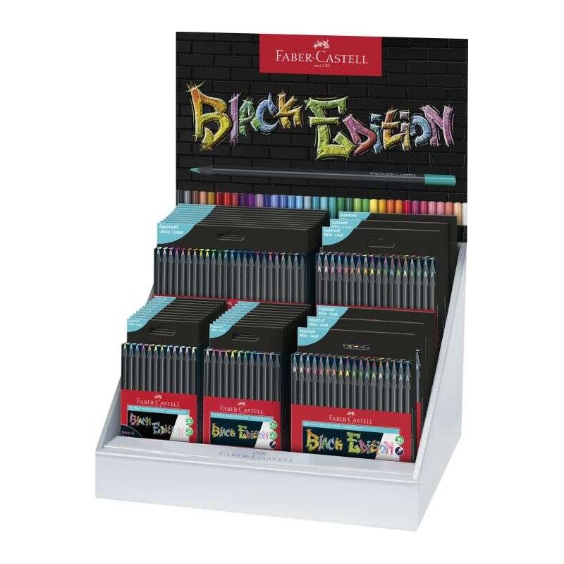 Faber-Castell Black Edition Display con 36 set di matite colorate assortite - Mina super morbida - Legno nero - Ideale p