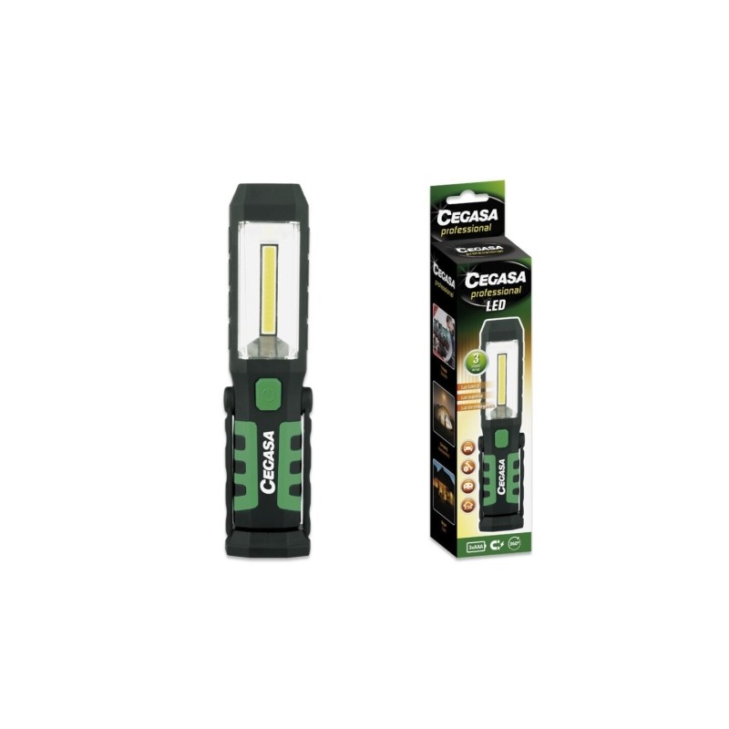 Cegasa Torcia LED magnetica professionale - COB laterale. LED superiore e luce di emergenza - Gancio regolabile a 360º 