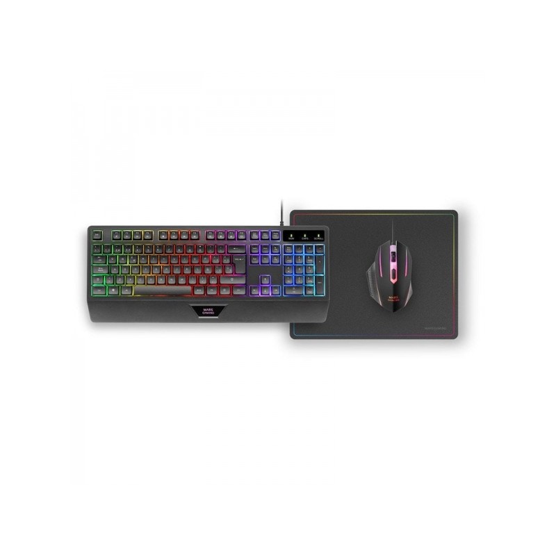 Mars Gaming MCP124 3in1 Gaming Combo - Tastiera H-Mech FRGB - Mouse con interruttori HUANO RGB - Mousepad in nanotessile