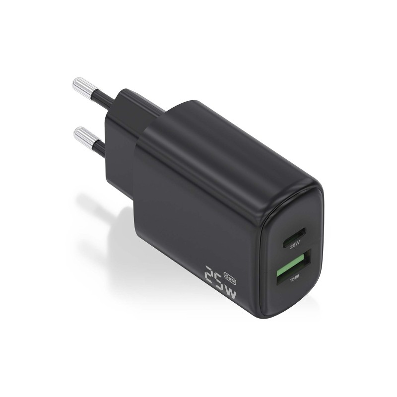 Caricabatterie Aisens 25W - 1xUSB-C PD3.0 - 1xUSB-A QC3.0 - Colore nero