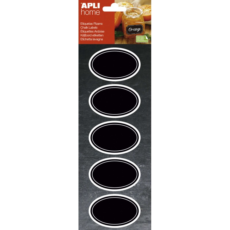 Apli Etichette ovali in ardesia 65x41 mm - Adesivo rimovibile - 2 fogli (10 etichette) - Scrittura con gesso liquido o c