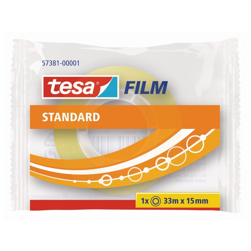 Tesa Tesafilm Standard Nastro autoadesivo trasparente 15mmx33m - Buona adesione ed elevata resistenza ai raggi UV - Senz