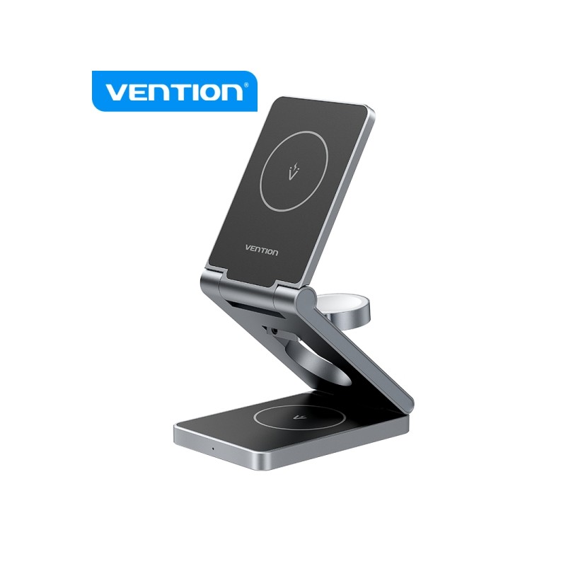 Vention MagSafe 3 in 1 Supporto per caricabatterie wireless - Ricarica rapida 15W - Pieghevole a 180° - Colore nero