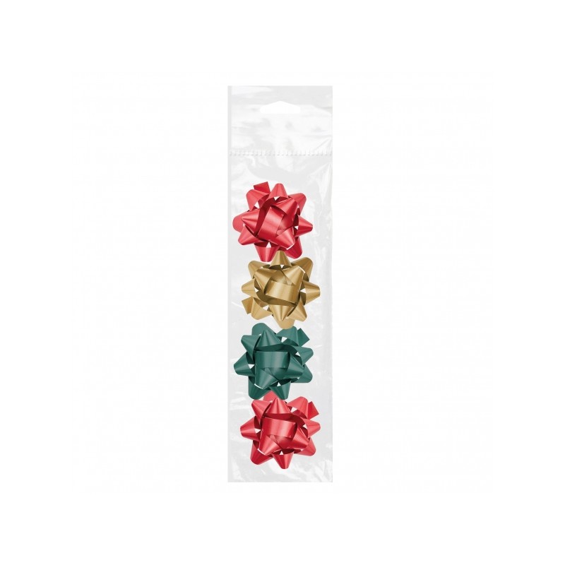 Dohe Chic Confezione da 4 fiocchi regalo a forma di stella - Misura 6.5 cm - Colori rosso. verde e oro