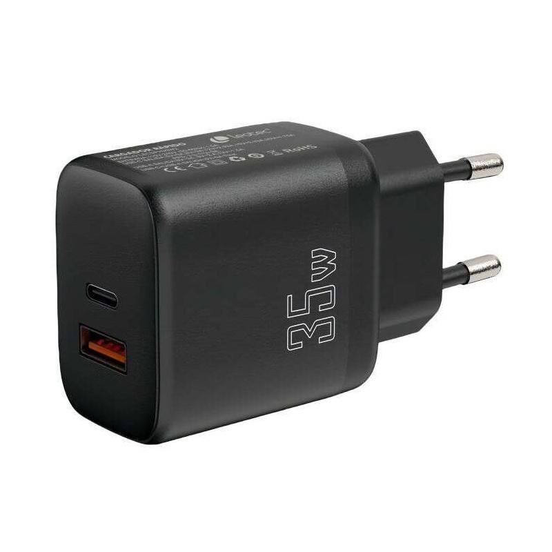 Caricabatterie per smartphone Leotec 35W con porte USB-C PD 3.0 e USB-A - Protezione da sovracorrente e cortocircuito - 