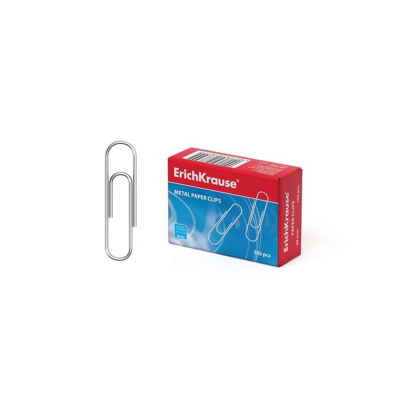Erichkrause Scatola di 100 clip in metallo zincato da 28 mm - Alta resistenza e durata - Resistente alla corrosione - Co