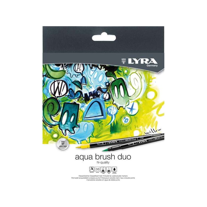 Lyra Aqua Brush Duo Confezione da 36 Pennarelli a Doppia Punta - Tratti da 2 e 4 mm - Inchiostro a base d'acqua - Colori