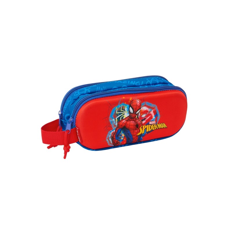 Safta Spider-Man 3D Pencil Case - 2 scomparti - Maniglia a mano - 21x8x6cm - Rosso e Blu - Safta Spider-Man 3D Pencil Ca
