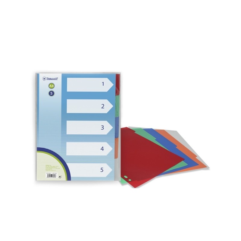 Bismark Confezione da 5 divisori in polipropilene - Formato A4 - Multi foro - Colori assortiti