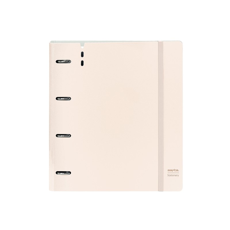 Raccoglitore Safta a 4 anelli - Schiuma PP - Anelli da 35 mm - Include 100 fogli A4 - 27x32x4cm - Colore beige