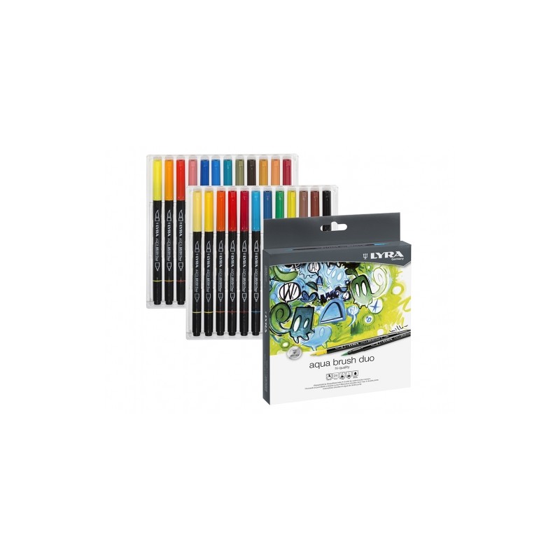 Lyra Aqua Brush Duo Confezione da 24 Pennarelli a Doppia Punta - Tratti da 2 e 4 mm - Inchiostro a base d'acqua - Colori