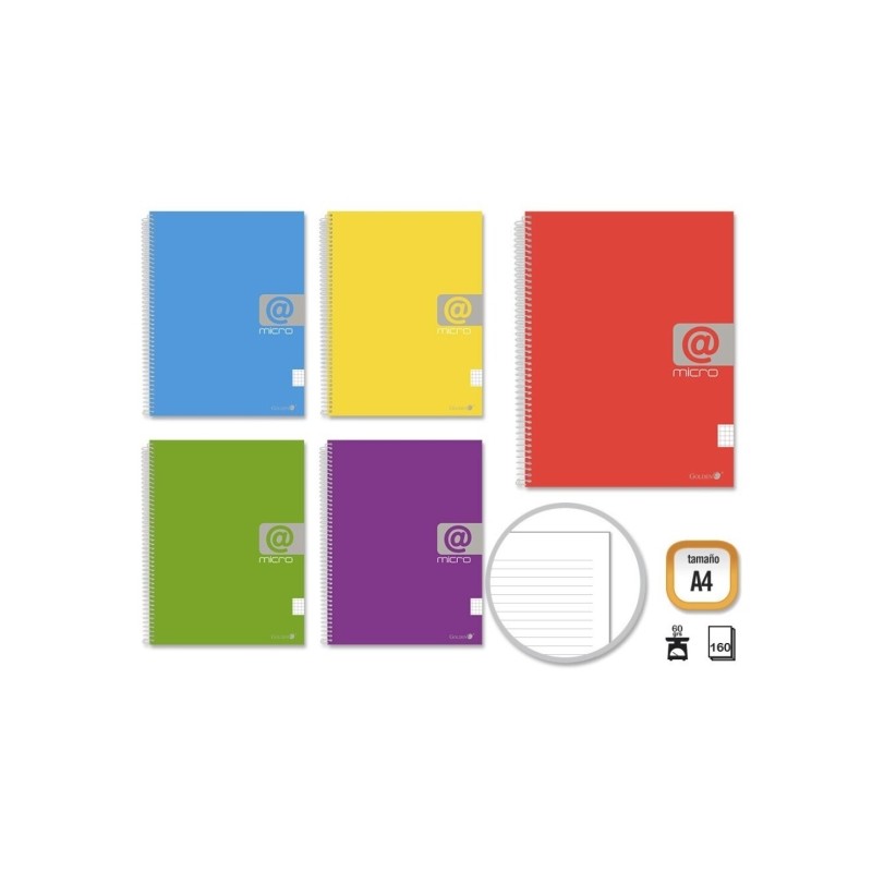 Quaderno a spirale Golden A4 160 fogli 60grs 1 riga - Fogli microperforati con 4 pagine forate e 4 strisce colorate - Co