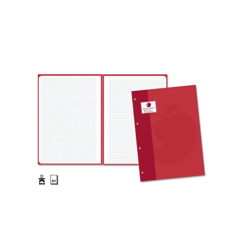 Ricarica Golden Extra di 80 fogli 90gr 4x4 griglia - formato A4 - 4 fori e striscia rossa