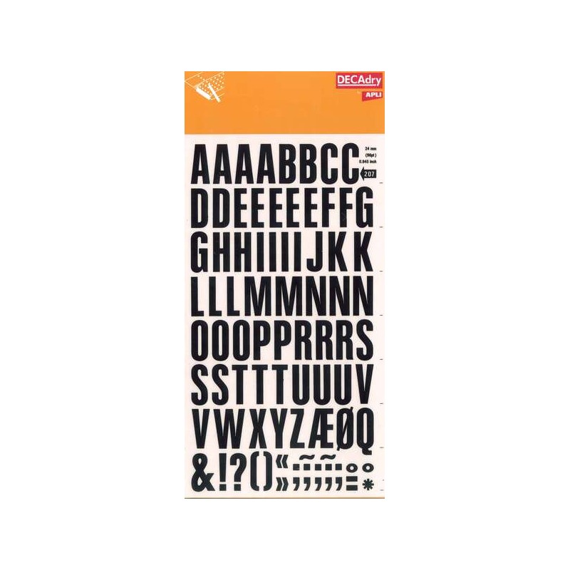 Lettere trasferibili Apli Super Black 24 mm - 86 caratteri - Facile applicazione - Ottima qualità - Resistente all'acqu