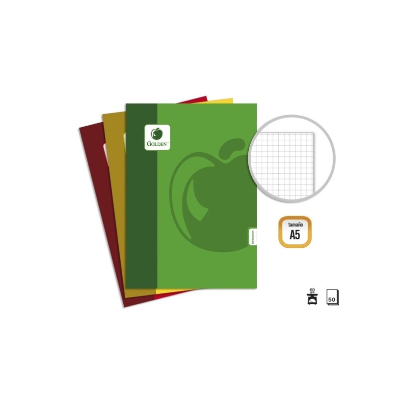 Golden Basic Confezione da 10 quaderni pinzati A5 50 fogli 60grs Griglia - Colori assortiti