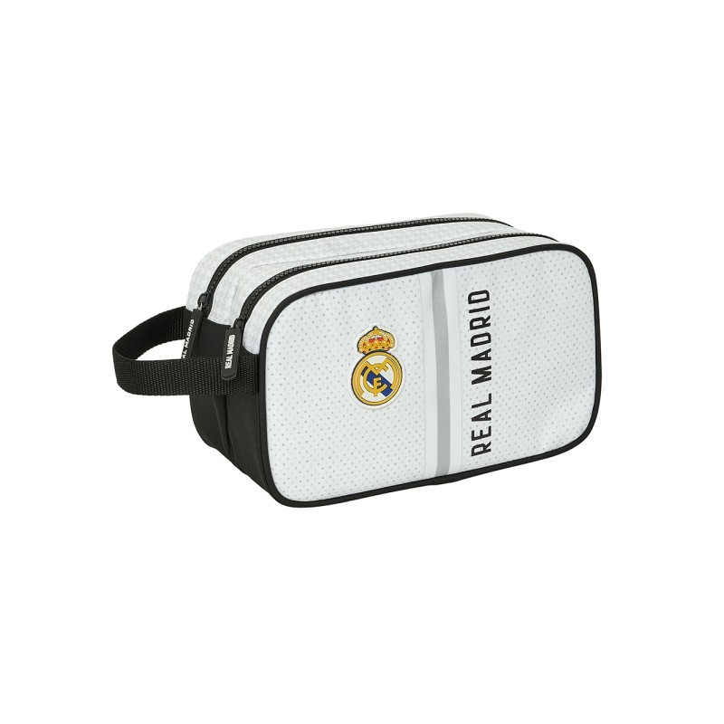 Safta Real Madrid 1st Kit 24/25 Borsa da toilette - 2 scomparti - Maniglia a mano - 26x15x12.5 cm - Colore bianco/nero