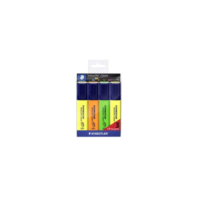 Staedtler Textsurfer Classic 364 Confezione da 4 evidenziatori - Asciugatura rapida - Tratto 1 - 5mm circa - Colori asso