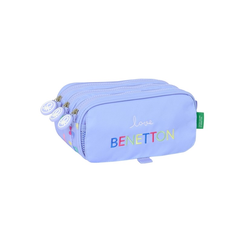 Safta Benetton Astuccio per matite - 3 scomparti - 21.5x10x8cm - Colore lilla