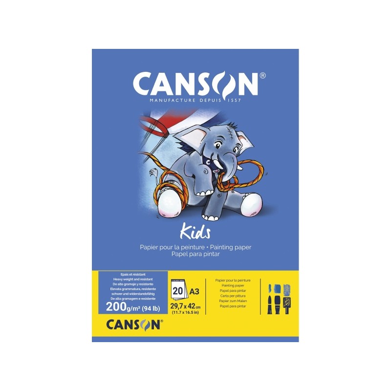 Canson Kids A3 Blocco per dipingere A3 20 fogli 200 g/m² - Grana chiara - Certificato FSC - Colore bianco