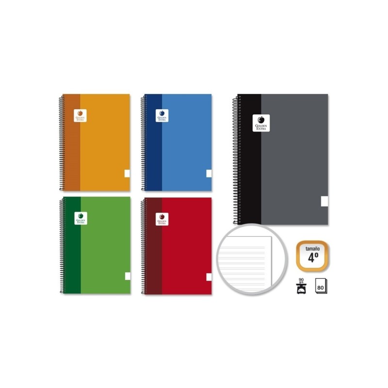 Golden Extra Spiral Notebook 4º 80 fogli 90grs foderati - Foderato - Copertina foderata - Colori assortiti