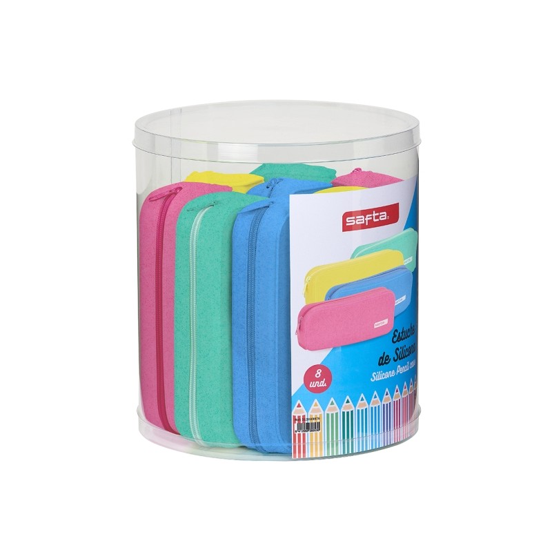 Safta Set 8 astucci - Silicone con glitter - Quadrato - 27x23cm - Colori assortiti
