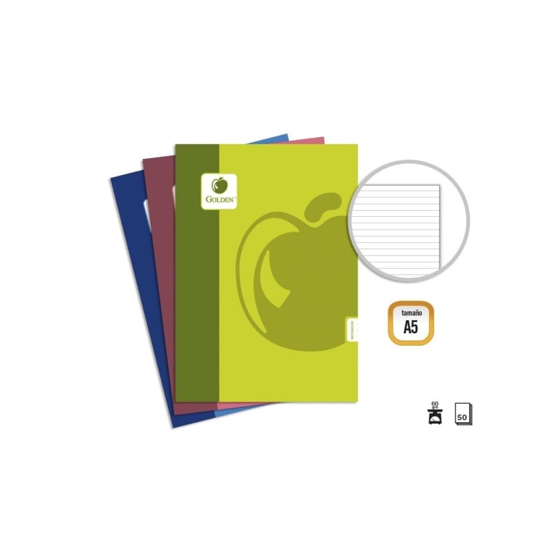 Golden Basic Confezione da 10 quaderni pinzati A5 50 fogli 60grs 1 striscia - Colori assortiti