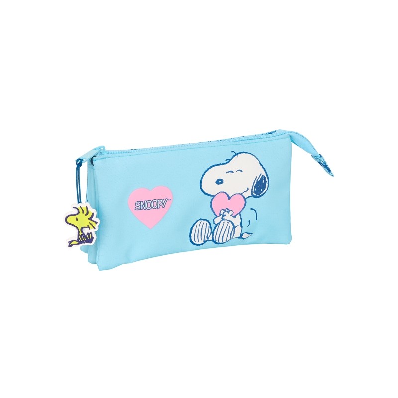 Safta Astuccio per matite Snoopy Love - 3 scomparti - 22x12x3 cm - Azzurro