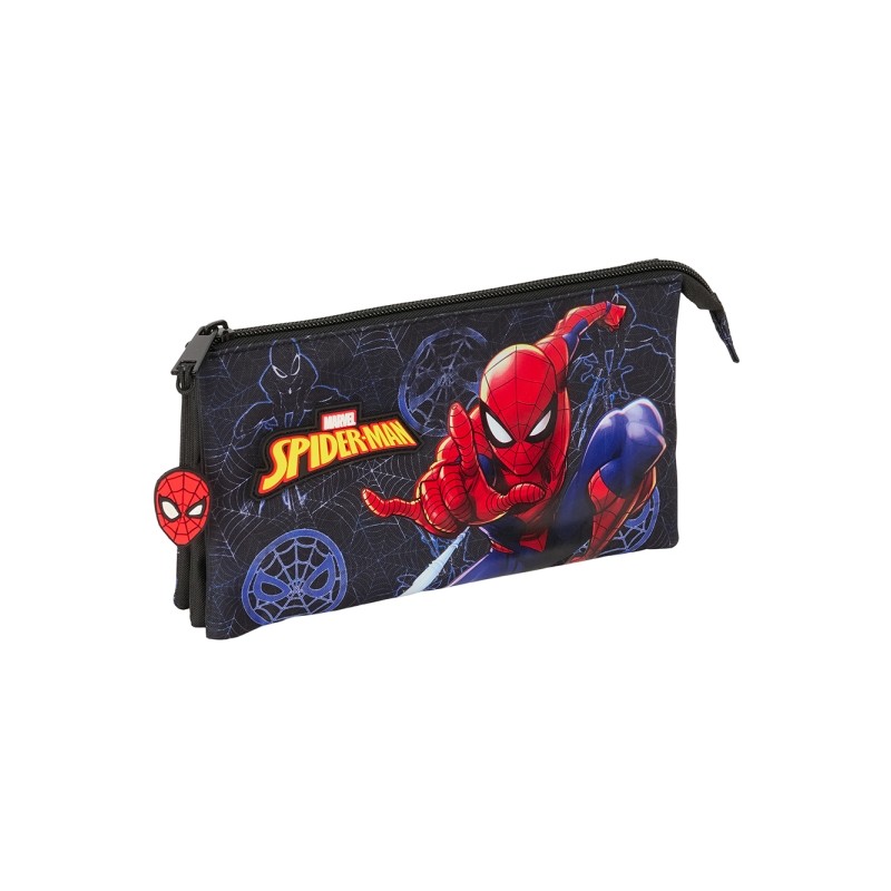Safta Spider-Man Astuccio per matite - 3 scomparti - 22x12x3cm - Nero